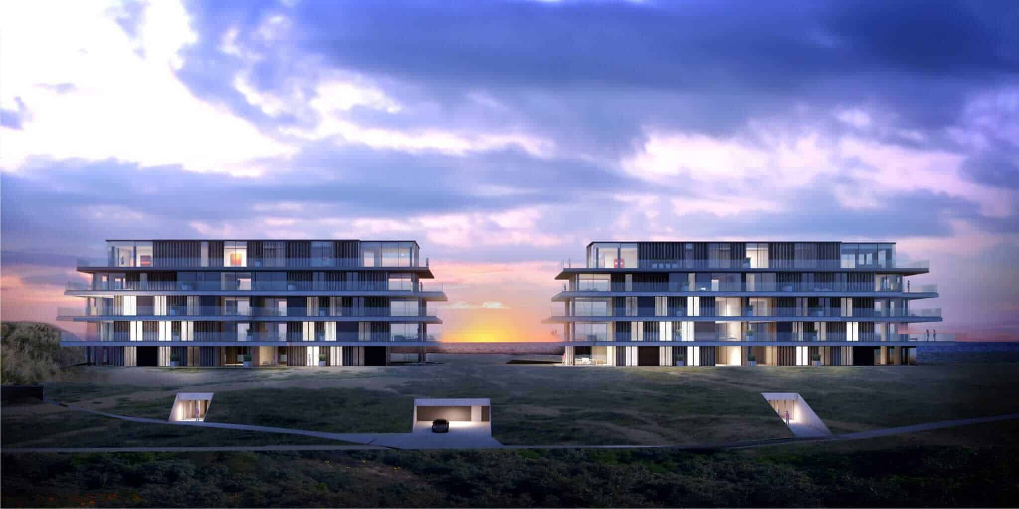 interieurarchitect Stan van den Wildenberg ontwerpt appartement in Blanke Top van Groep Versluys in Cadzand frontaal aanzicht van architect Govaert & Vanhoutte.BRON imagicasa.be jpg