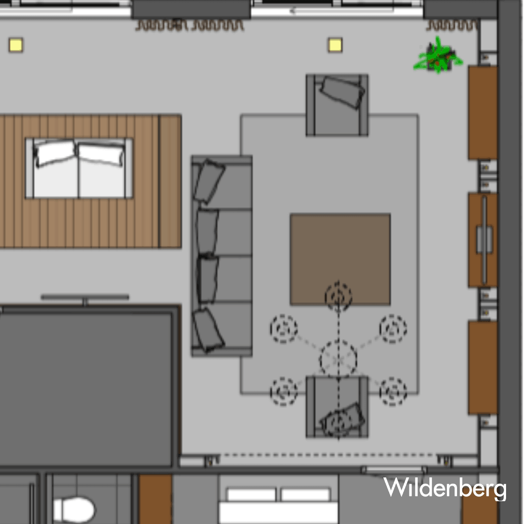interieurarchitect Stan van den Wildenberg SCHETS ontwerpt interieur voor loft appartement met tv meubel van Mentofix en indirecte verlichting Prinsen Bouw en bank van