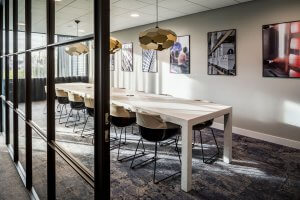 binnenhuisarchitect ontwerp kantoor hanglamp Gispen stoelen Gispen systeemwand Planeffect vloerbedekking Modulyss interieurdesign Wildenberg